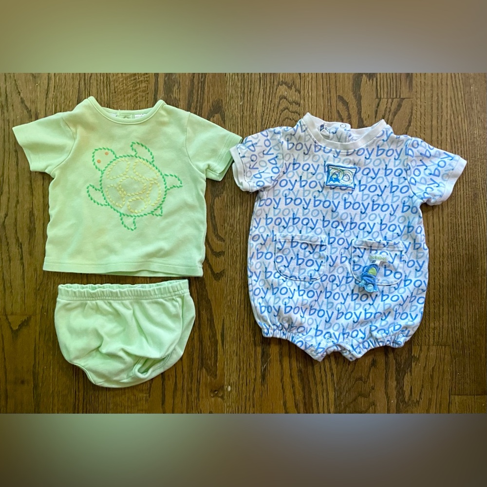 Lot of 2 Vintage Baby Boy Rompers Bodysuits Outfits Circo Cherokee 6 Mos